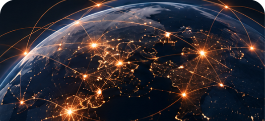 Rede global de conexões em mapa mundial